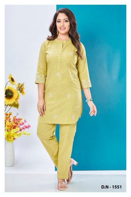 Embroidered Straight Kurta Pant Set in Lime Green