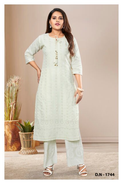 Elegant Pastel Green Chikankari Kurta Set