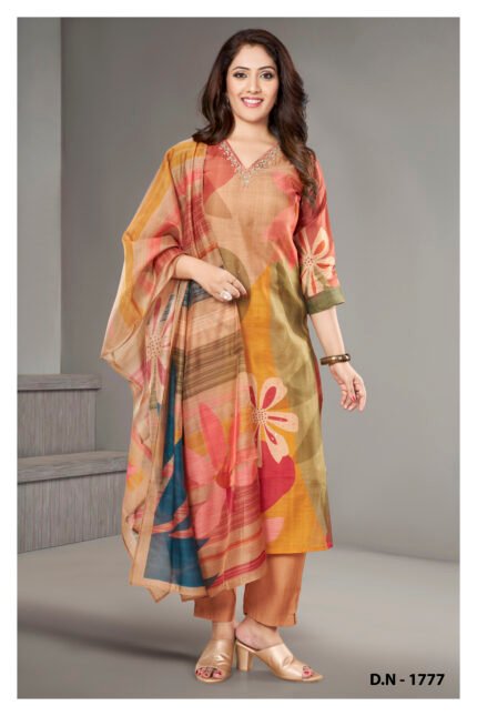 Multicolor Abstract Floral Printed Kurta Set with Dupatta