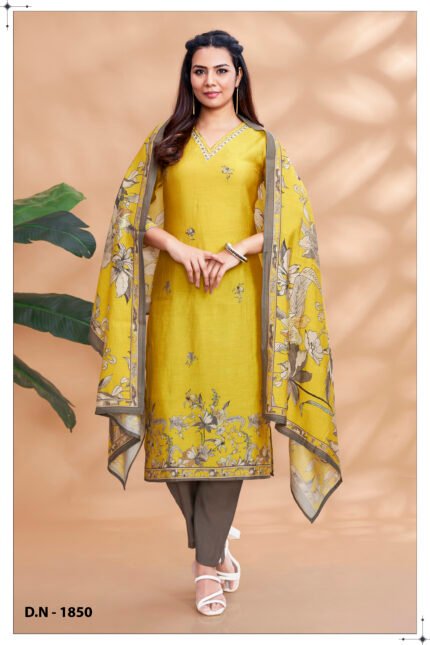 Mustard Yellow 3-Piece Floral Printed Suit Set