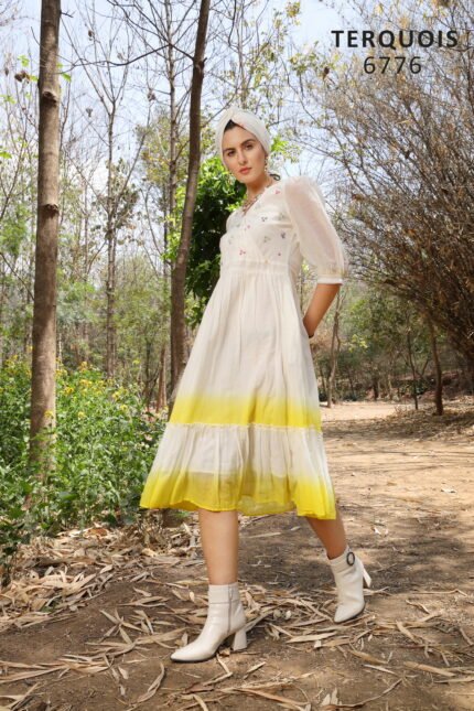 Terquois Hand-Embroidered Ombre Midi Dress