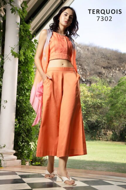 Sunset Orange Co-ord Set with Ombre Shrug
